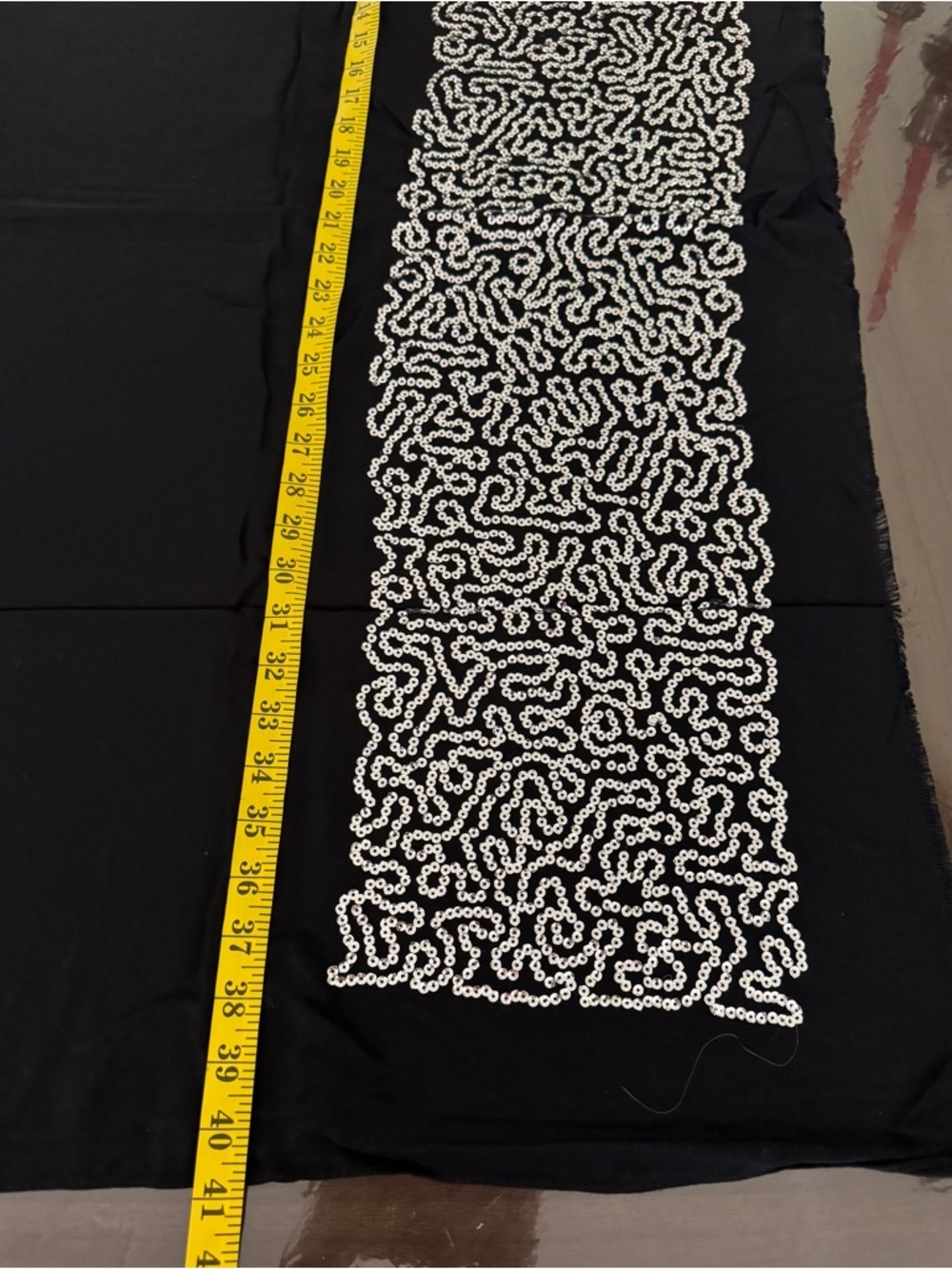 Elizabeth Gillett Black Viscose Silver sequins embroidered Shawl Scarf 70”x40” - Picture 8 of 11